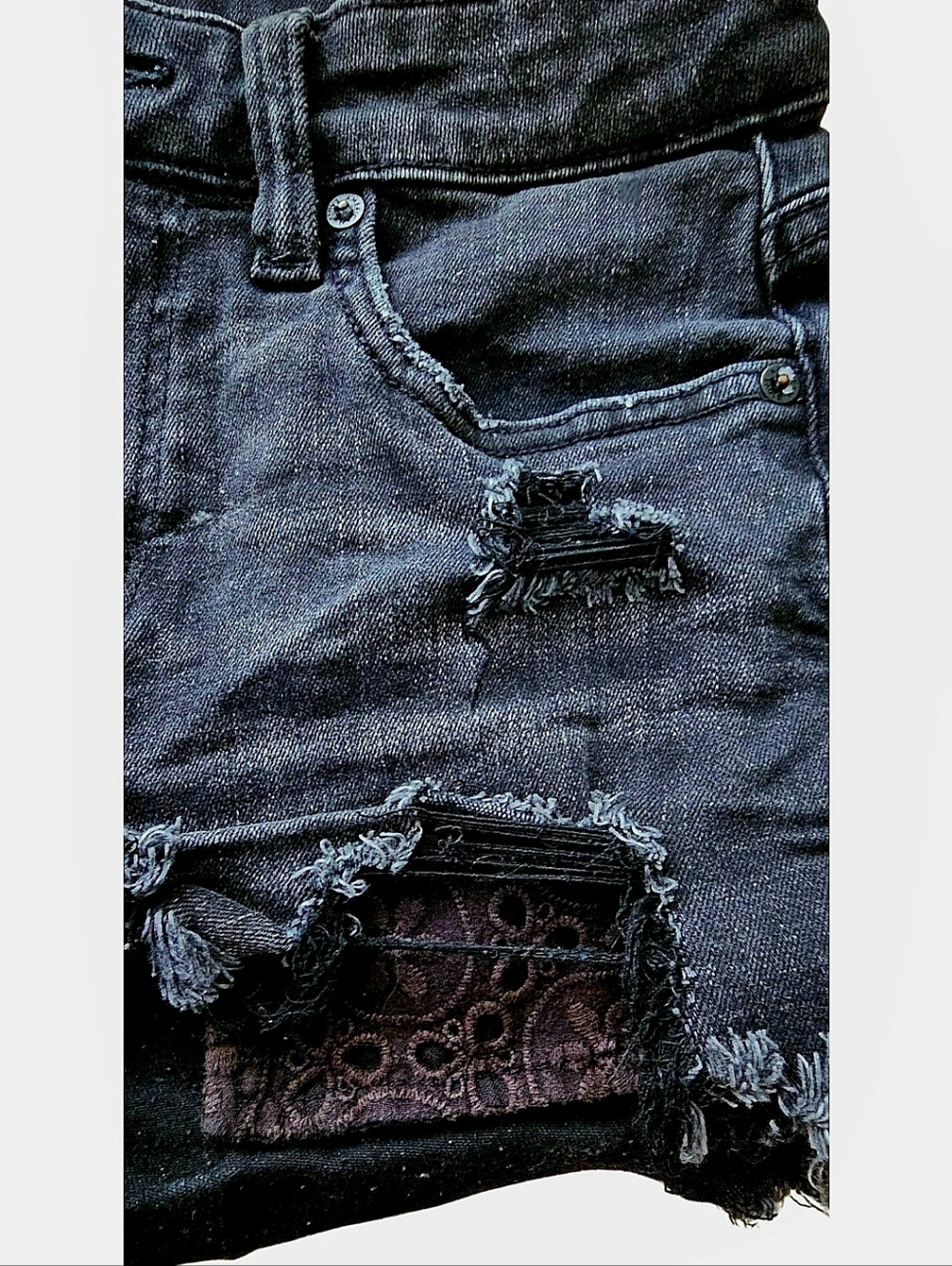 American Eagle Black Stretch Distressed Hi Rise Shortie Next Level Denim Shorts